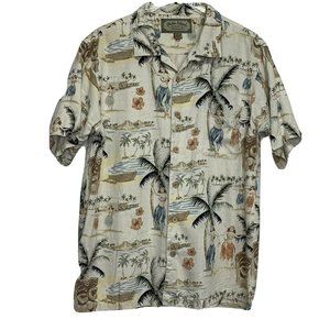 Palm Island  Button Front Hawaii Style Silk Large